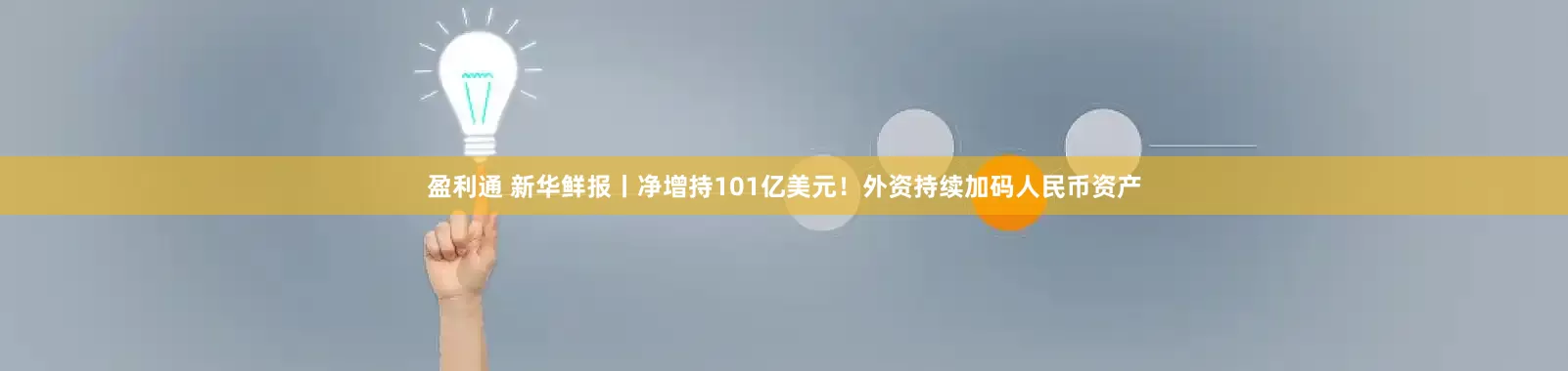 盈利通 新华鲜报丨净增持101亿美元！外资持续加码人民币资产